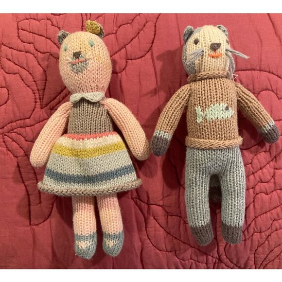 blabla Other - Blabla Crochet Knit Dolls Rattle Pair School Book & Sardine Cats Preowned